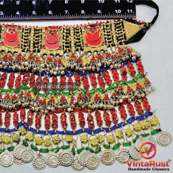 Ethnic Statement Choker Necklace With Red Glass Stones - Picture 10 of 11